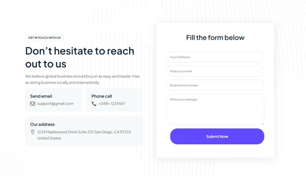 Preview of the Contact us 2 template