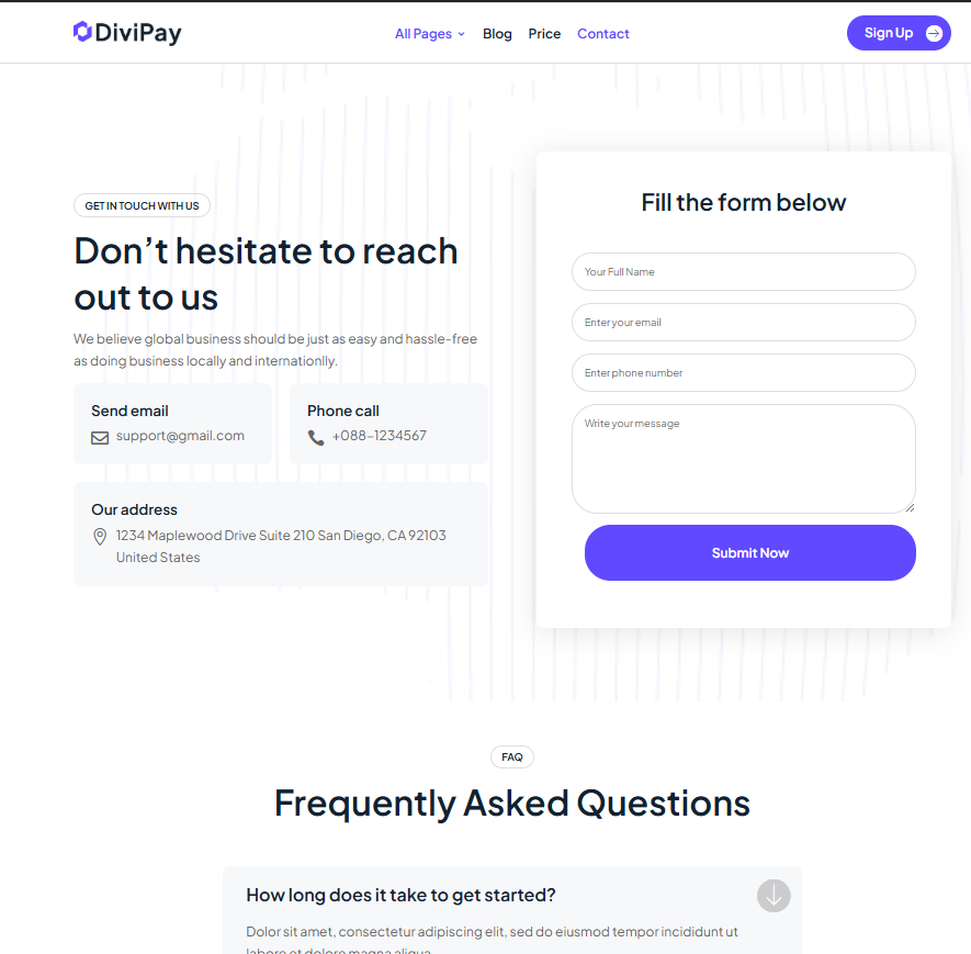 Preview of the Contact Us (Sass) template