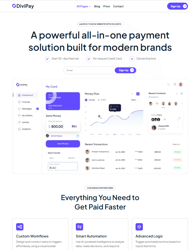 Preview of the Home Page (Sass) template