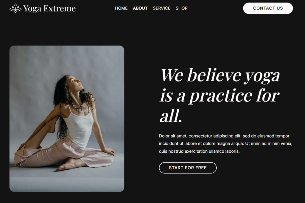 Preview of the About (Yoga) template