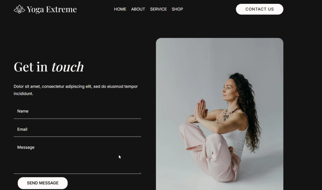 Preview of the Contact us (Yoga) template