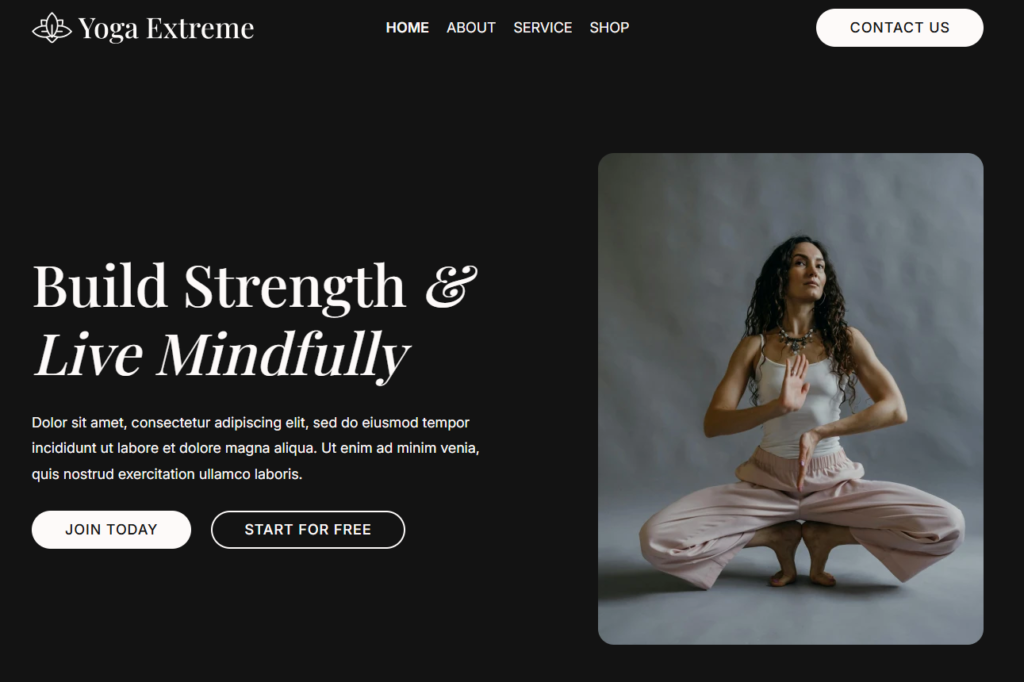 Preview of the Home Page (Yoga) template