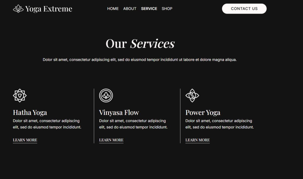 Preview of the Service (Yoga) template