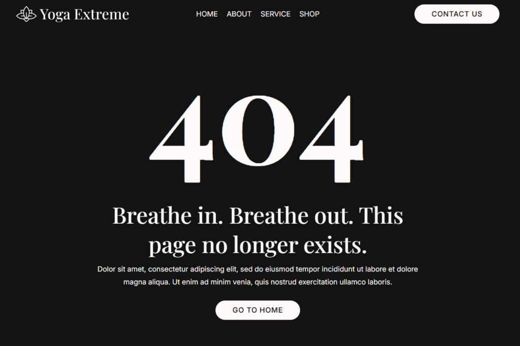 Preview of the 404 (Yoga) template