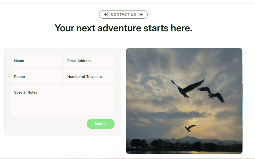 Preview of the Contact us (Travel) template