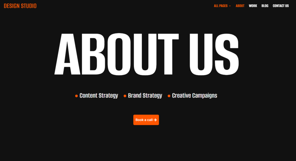 Preview of the About (Design Studion) template