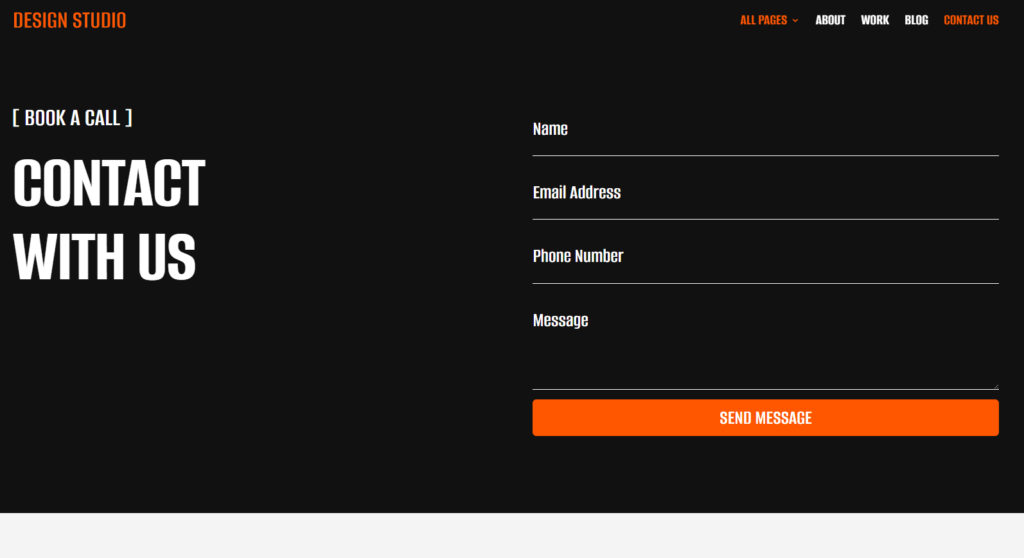 Preview of the Contact (Design Studio) template